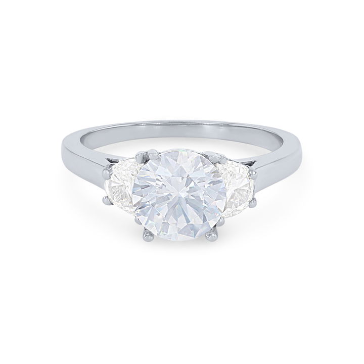 White Gold 14K Three Stone Half Moon Diamond Engagement Setting