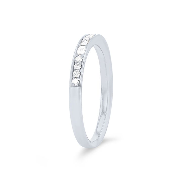 Platinum Simon G. Baguette and Round Diamond Wedding Band