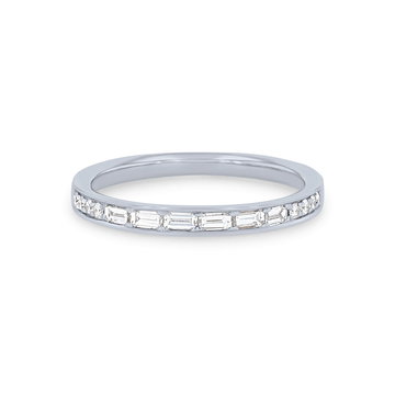 Simon G. Baguette and Round Diamond Wedding Band In White Gold 18K
