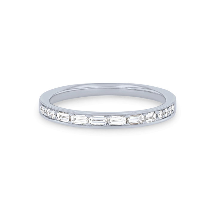 Simon G. Baguette and Round Diamond Wedding Band In White Gold 18K