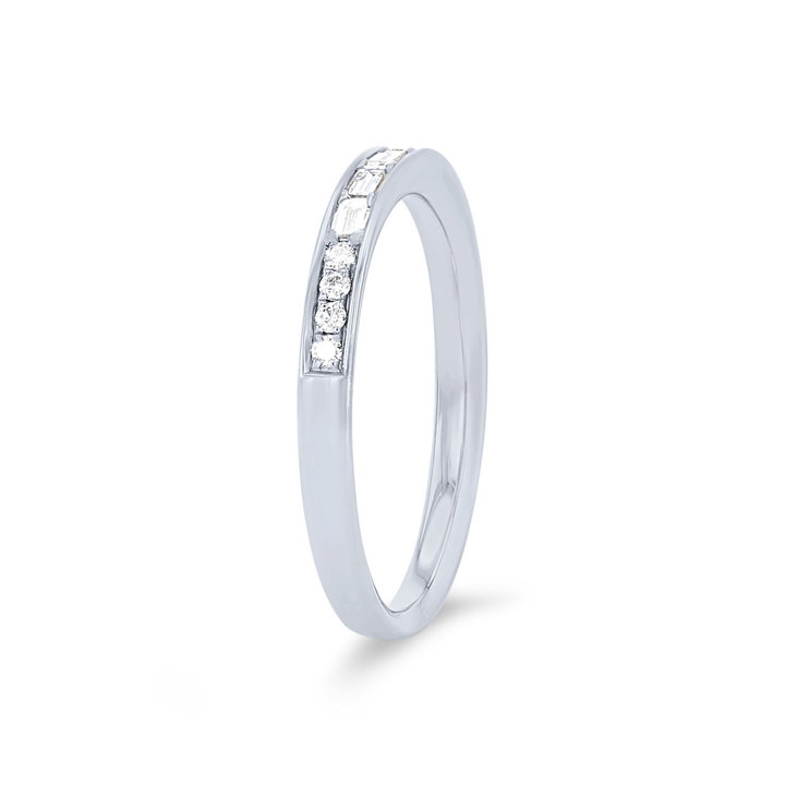 Simon G. Baguette and Round Diamond Wedding Band In White Gold 18K