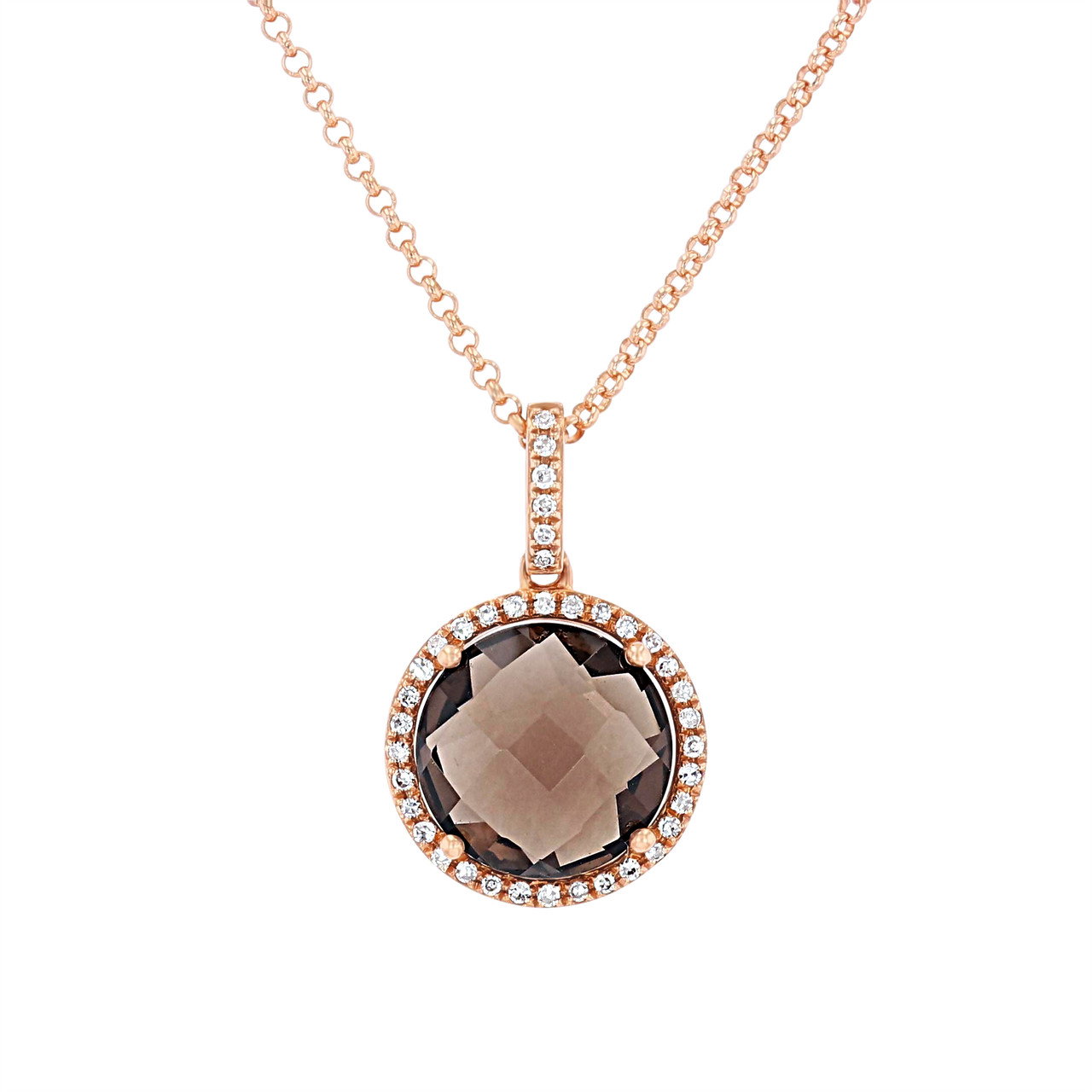Smoky Topaz and Diamond Halo Pendant