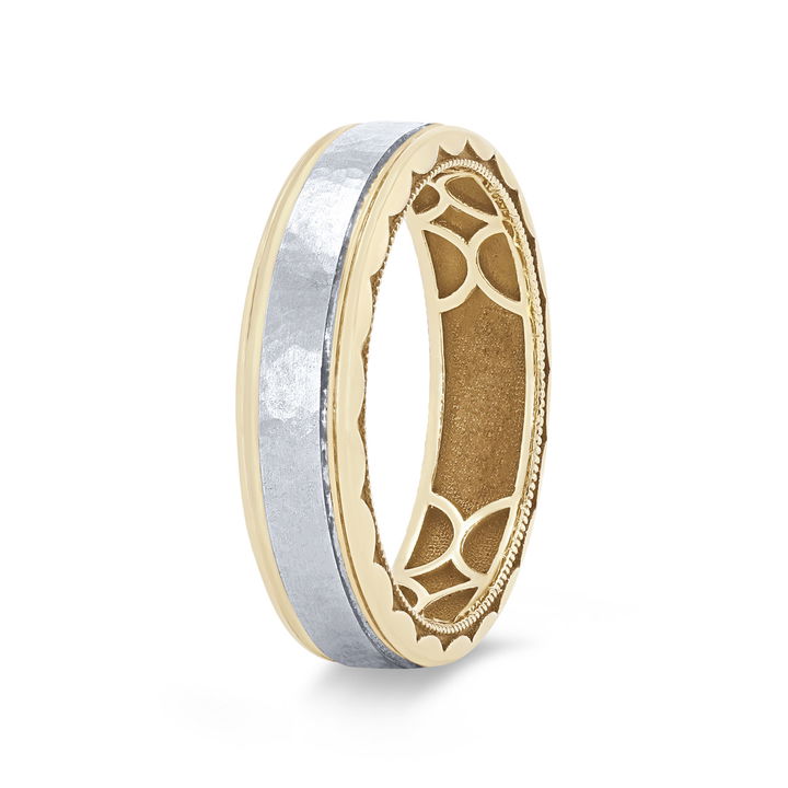 White And Yellow Gold 18K Tacori Two-Tone Hammer Wedding Band