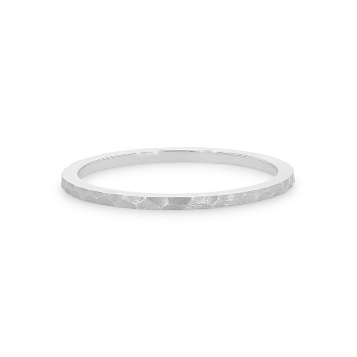 Hammer 1mm Wedding Band In White Gold 14K