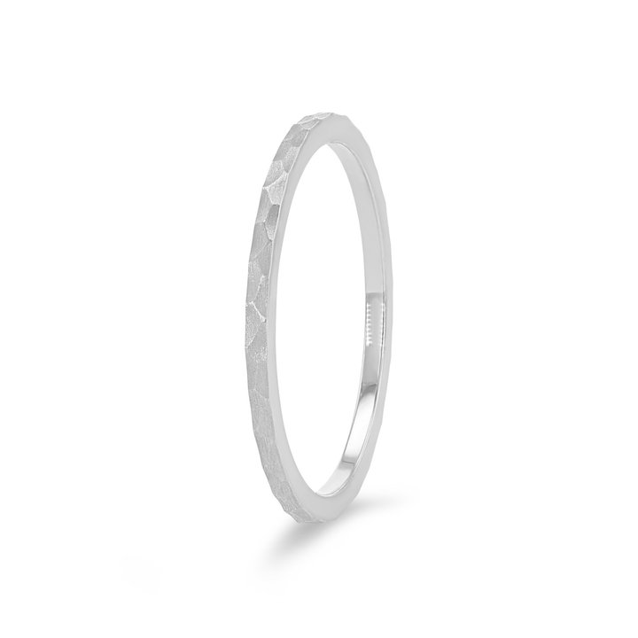 Hammer 1mm Wedding Band In White Gold 14K