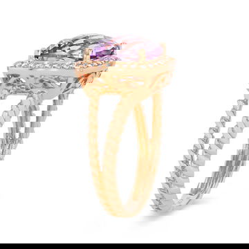 Pink Amethyst and Diamond Halo Rope Ring