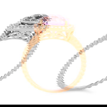 Pink Amethyst and Diamond Halo Rope Ring