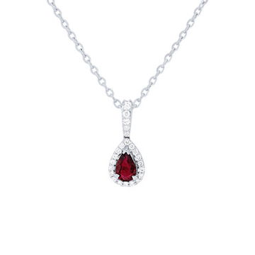 Pear Shape Ruby and Diamond Halo Pendant
