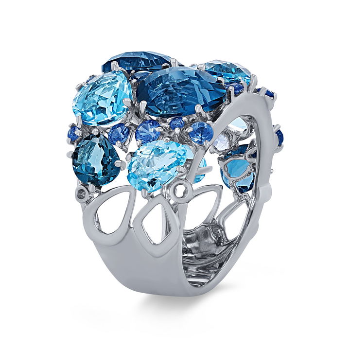 Mixed Blue Gemstone Cluster Ring