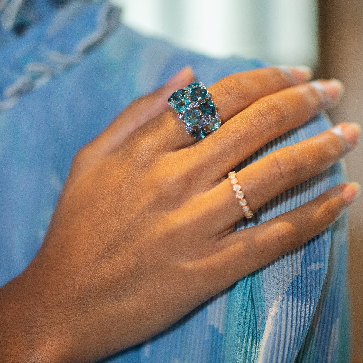 Mixed Blue Gemstone Cluster Ring 2
