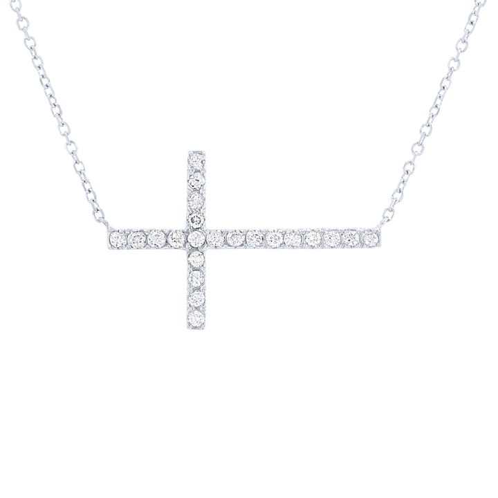 White Gold 14K Horizontal Diamond Cross Pendant