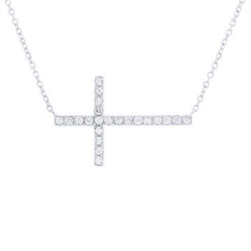 Horizontal Diamond Cross Pendant In Yellow Gold 14K