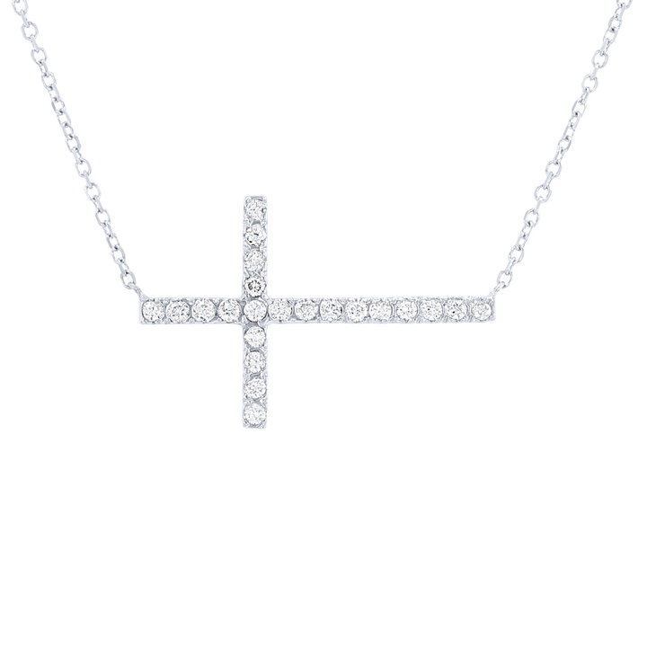 Horizontal Diamond Cross Pendant In Yellow Gold 14K