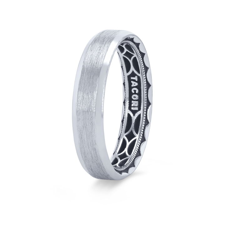 White Gold 18K Tacori Matte Crescent Inlay Wedding Band