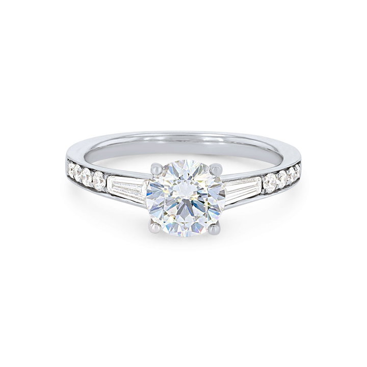 Simon G. Baguette and Round Diamond Engagement Setting In White Gold 18K