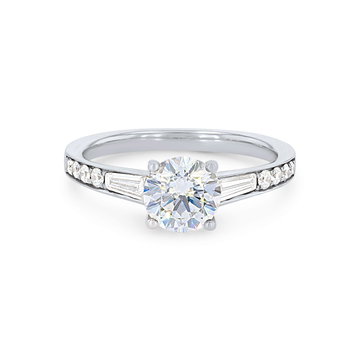 Simon G. Baguette and Round Diamond Engagement Setting In White Gold 18K