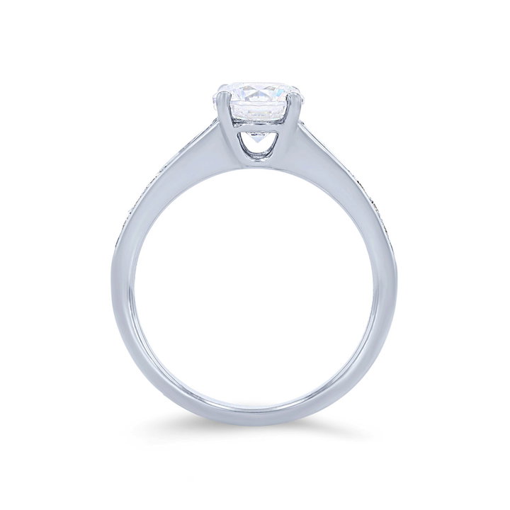 Simon G. Baguette and Round Diamond Engagement Setting In White Gold 18K