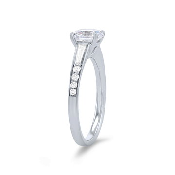 Simon G. Baguette and Round Diamond Engagement Setting In White Gold 18K