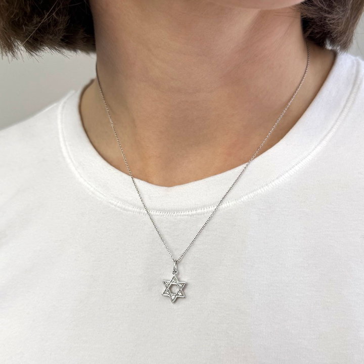 Six Diamond Star of David Pendant In White Gold 14K