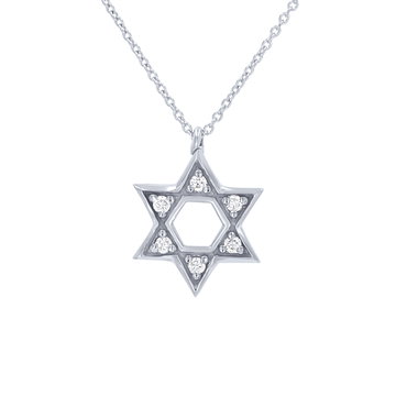 Six Diamond Star of David Pendant In White Gold 14K
