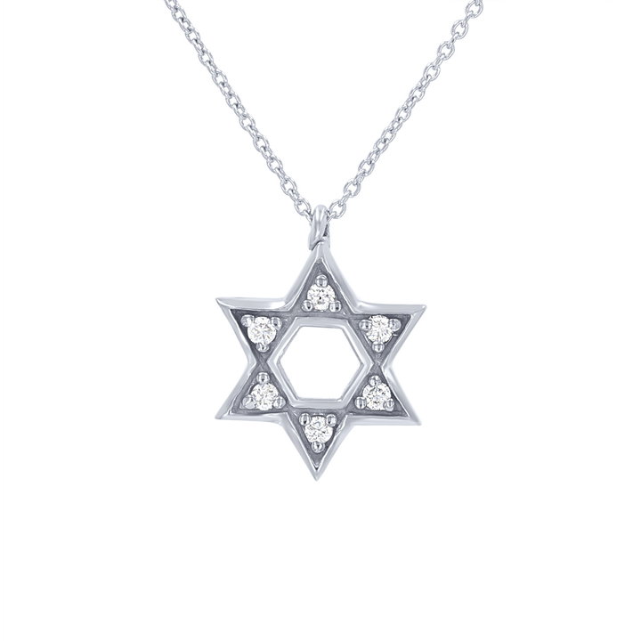 Six Diamond Star of David Pendant In White Gold 14K