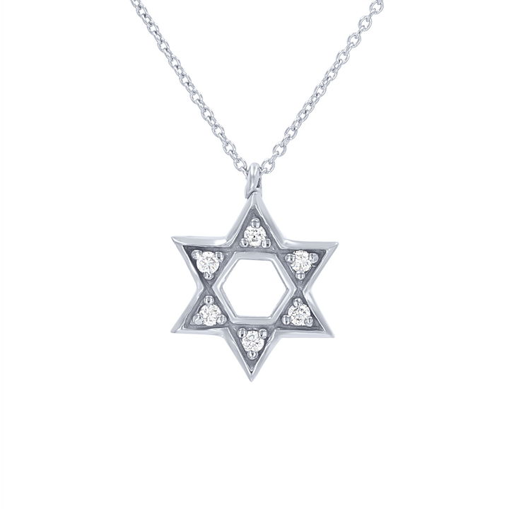 White Gold 14K Six Diamond Star of David Pendant