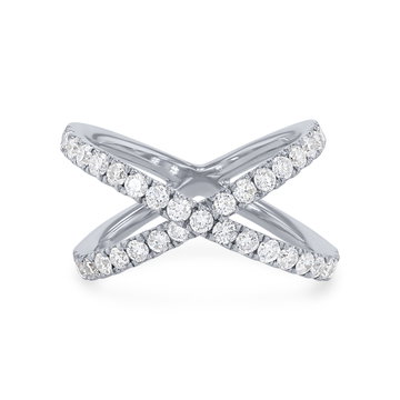 Diamond "X" Design Ring In Solid 14K White Gold