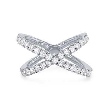 Diamond "X" Design Ring In White Gold 14K