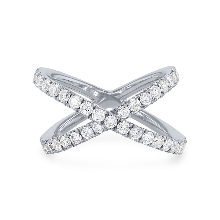 Diamond "X" Design Ring In White Gold 14K