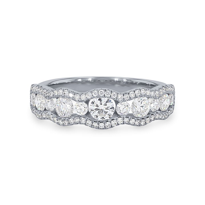 Alternating Wave Diamond Band In White Gold 14K