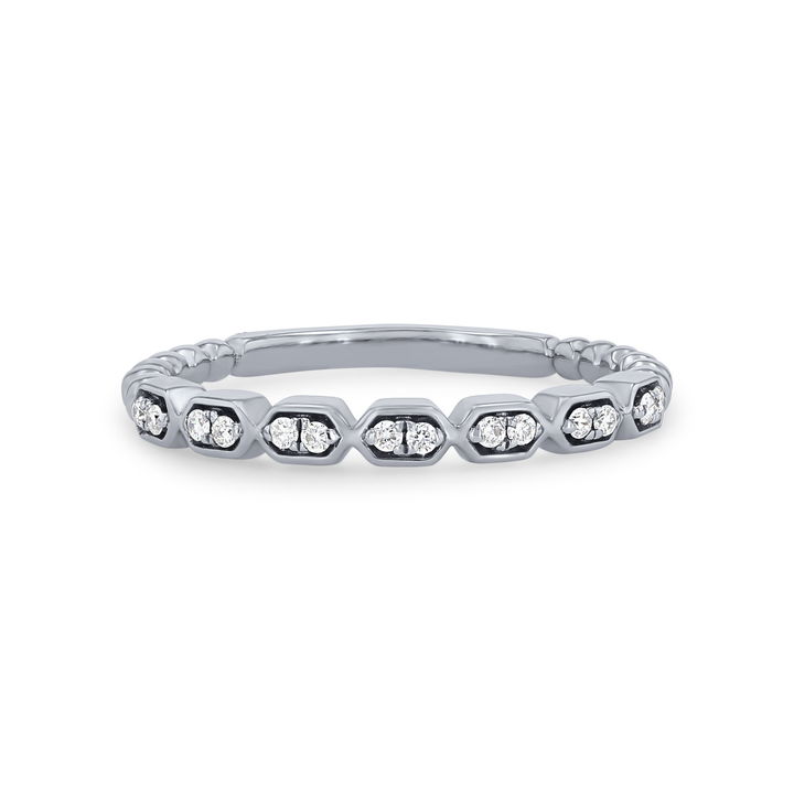 White Gold 14K Geometric Beaded Diamond Wedding Band
