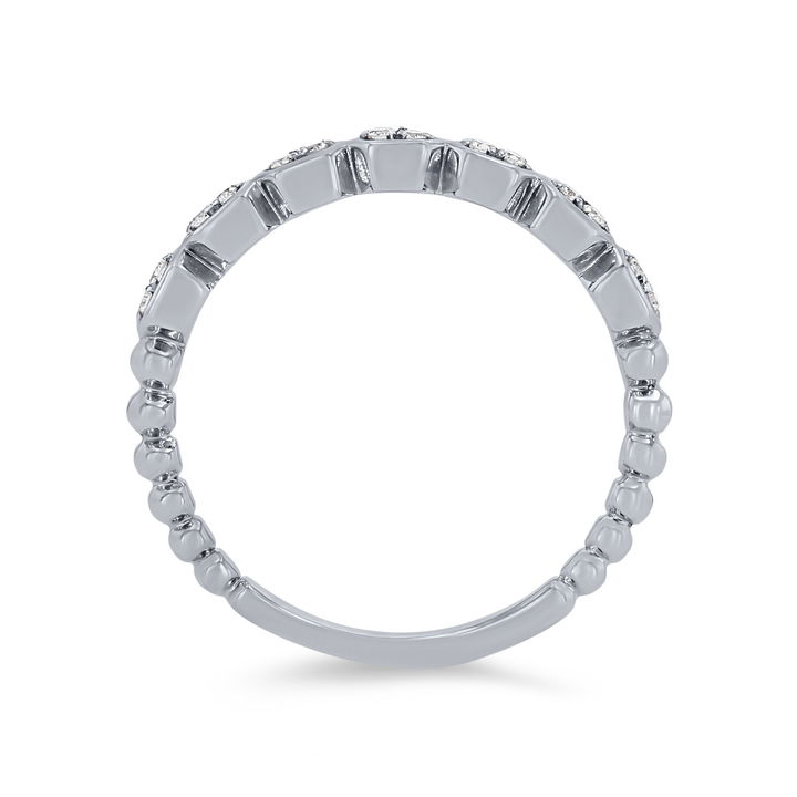 White Gold 14K Geometric Beaded Diamond Wedding Band