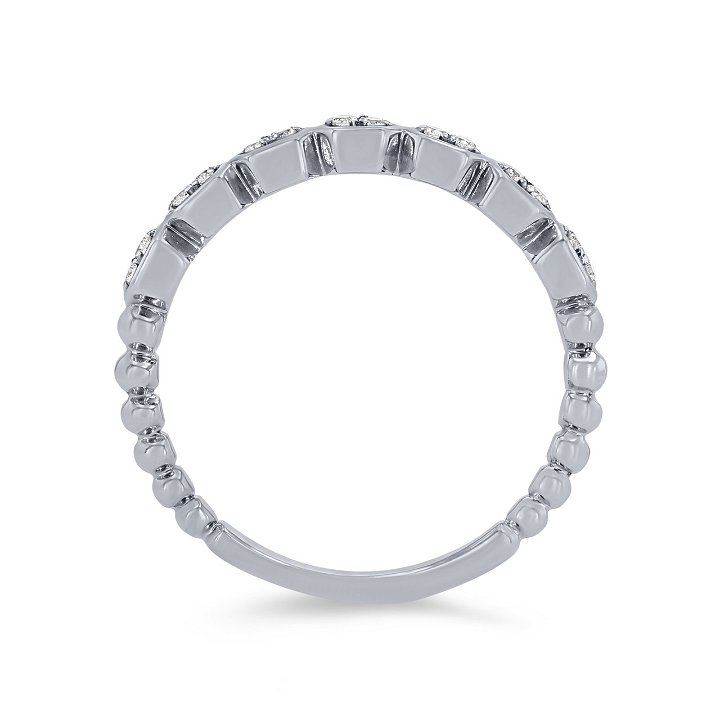 White Gold 14K Geometric Beaded Diamond Wedding Band