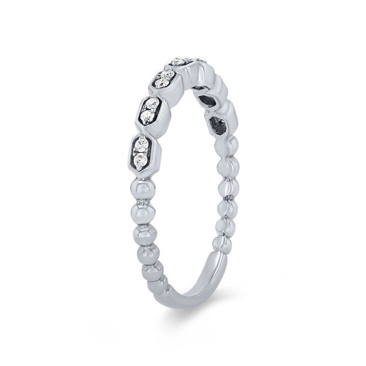 White Gold 14K Geometric Beaded Diamond Wedding Band