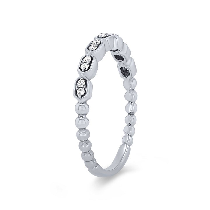 White Gold 14K Geometric Beaded Diamond Wedding Band