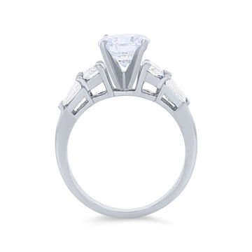 Three Stone Round and Baguette Diamond Bar Set Engagement Setting