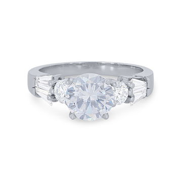 Three Stone Round and Baguette Diamond Bar Set Engagement Setting