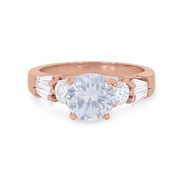 Three Stone Round and Baguette Diamond Bar Set Engagement Setting