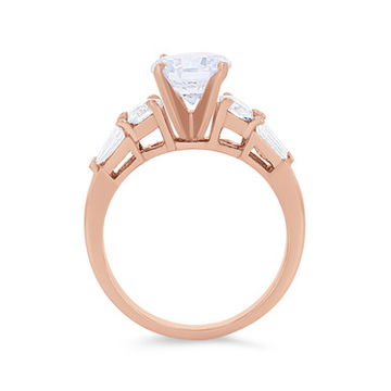 Three Stone Round and Baguette Diamond Bar Set Engagement Setting