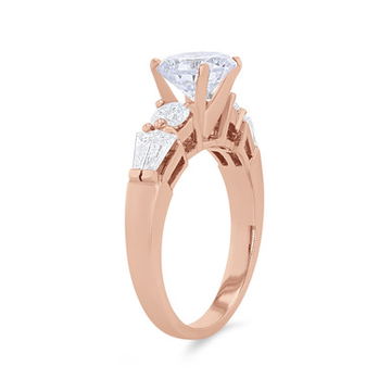 Three Stone Round and Baguette Diamond Bar Set Engagement Setting