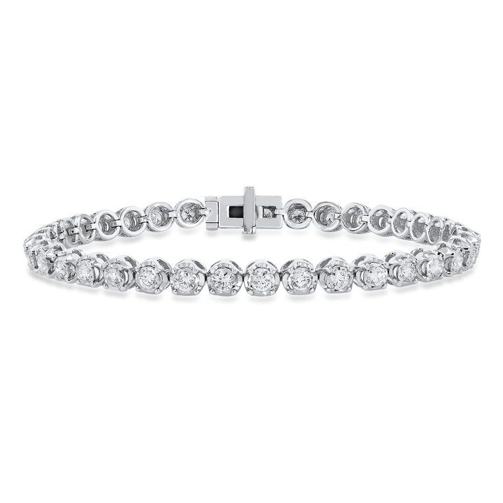 Circular Illusion Diamond Tennis Bracelet In Solid 14K White Gold