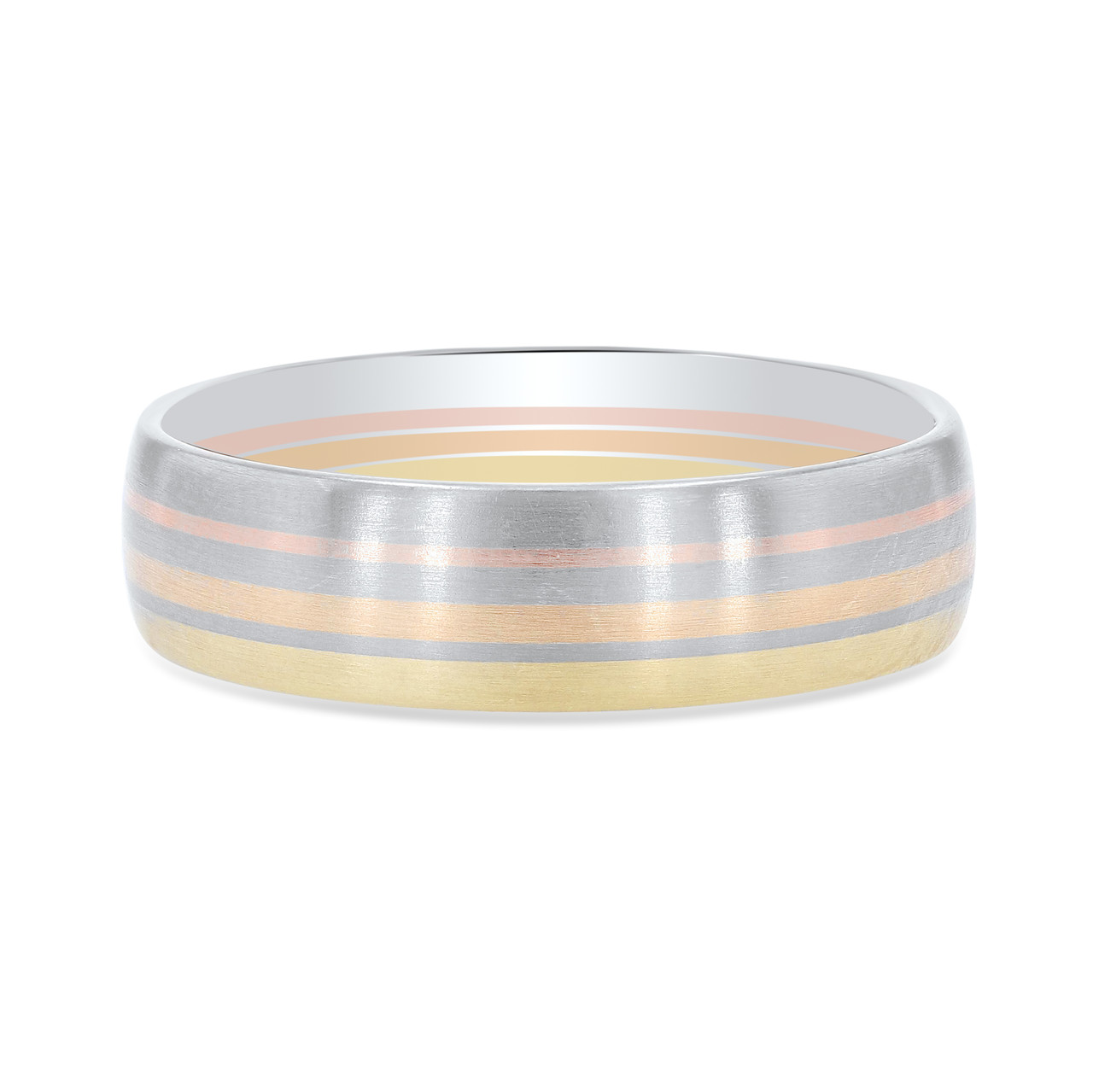 Tri Tone Striped 6mm Wedding Band 0