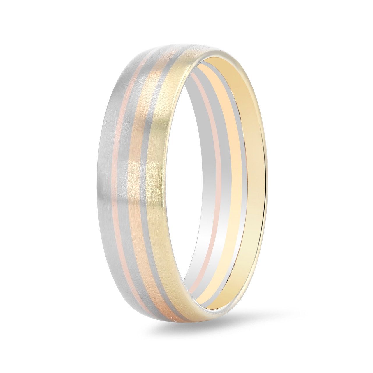 Tri Tone Striped 6mm Wedding Band 1