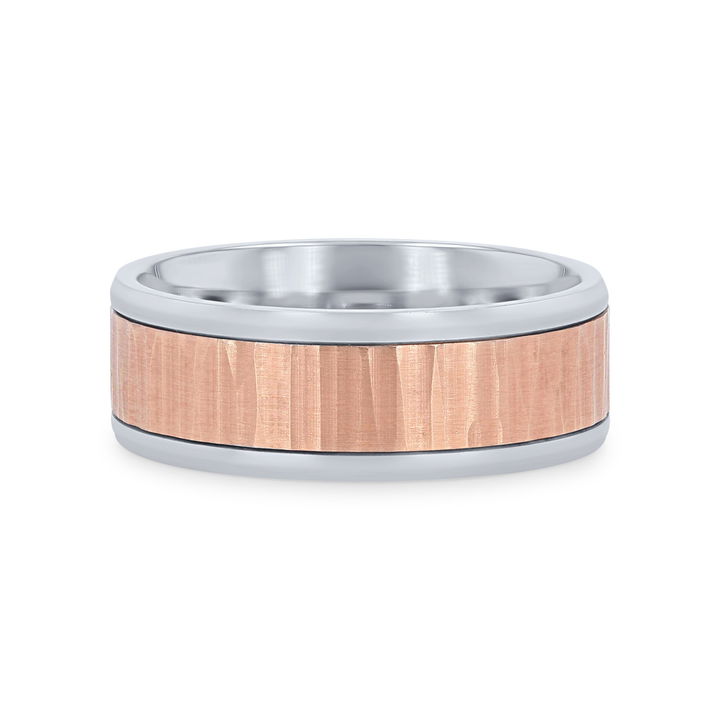 White Gold 14K Vertical Hammered 8mm Wedding Band