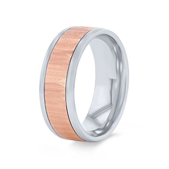White Gold 14K Vertical Hammered 8mm Wedding Band