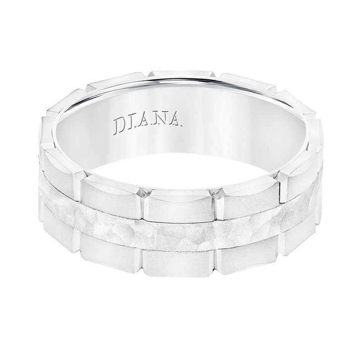Brick Hammered Wedding Band In White Gold 14K