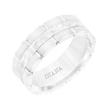 Brick Hammered Wedding Band In White Gold 14K