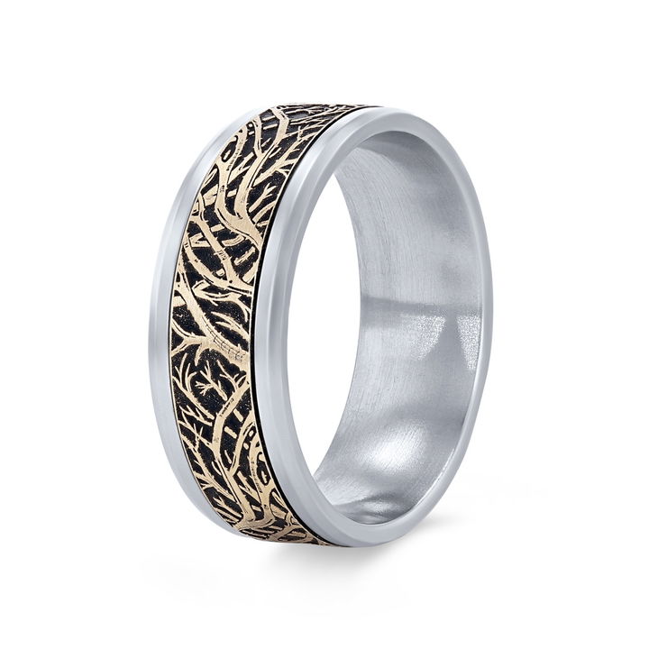 White Gold 14K Enchanted Forest 8mm Wedding Band