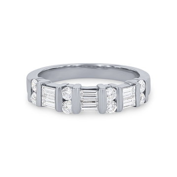 Two Row Bar Set Diamond Wedding Band In White Gold 14K