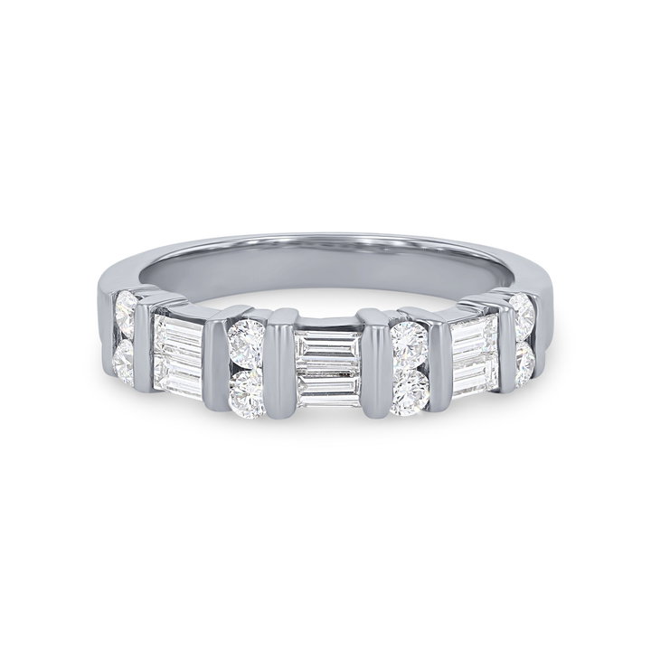 Two Row Bar Set Diamond Wedding Band In White Gold 14K